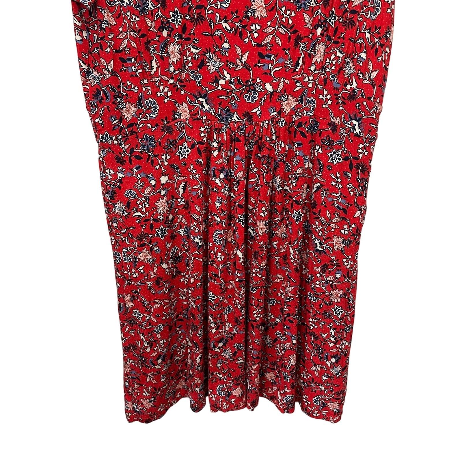 Christopher & Banks Womens Xl Dress V Neck Red Floral Stretch Cottage Rayon — image 4 of 8